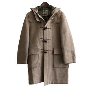 Brooks Brothers Vintage Wool Plaid Interior Long Trench Winter Coat Jacket Tan